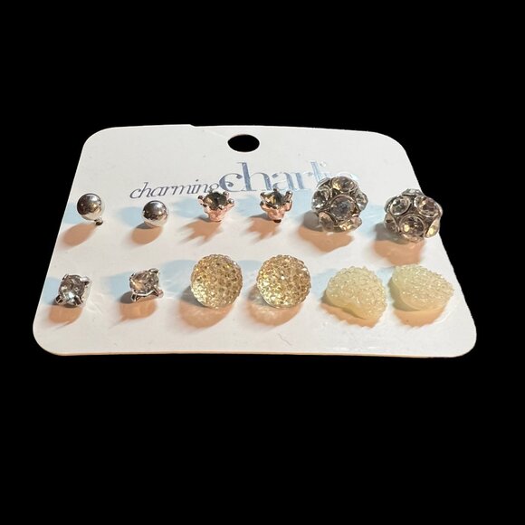 Charming Charlie Earrings 6 Pairs Silver Tone Stud Style Fashion - Picture 3 of 5